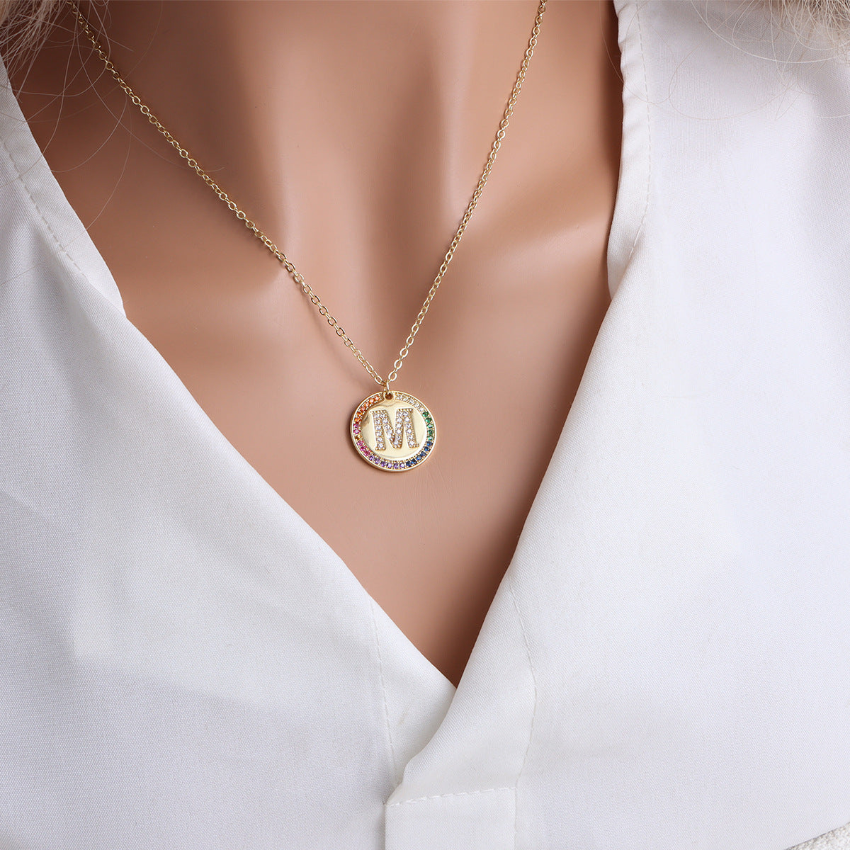 Gold English Letter Round Necklace: Add a Splash of Color to Your Style! - Minihomy