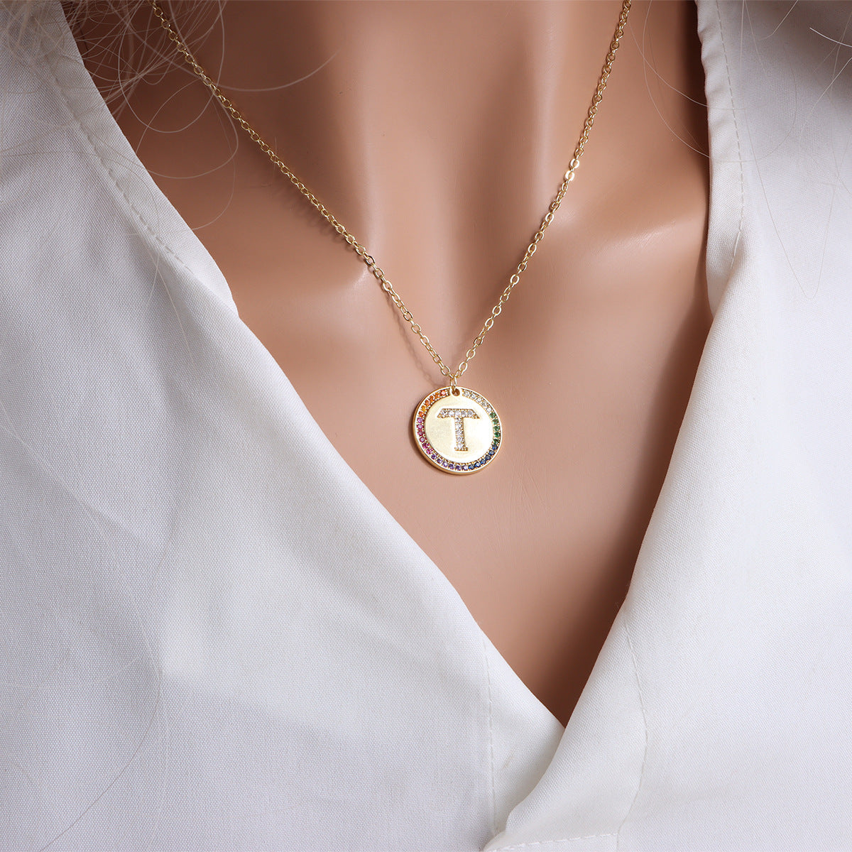 Gold English Letter Round Necklace: Add a Splash of Color to Your Style! - Minihomy