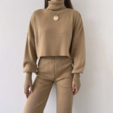 Autumn And Winter New Turtleneck Loose Long Sleeve Top Female Casual Set