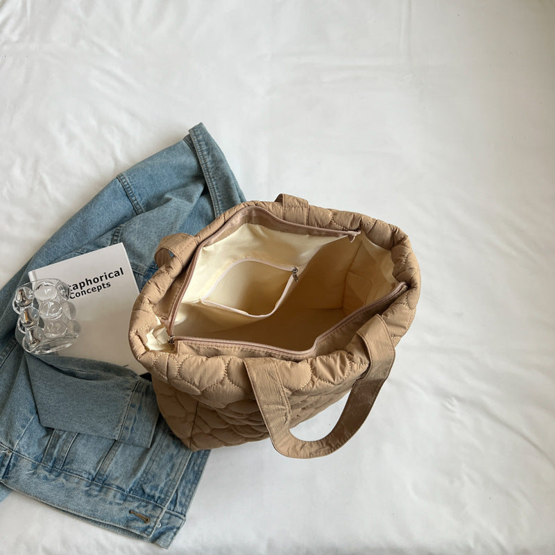 Rhombus Cotton-padded Coat Shoulder Tote Bag