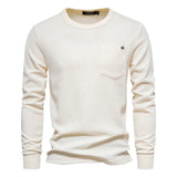 Men's Round Neck Pocket Waffle Long Sleeve Top