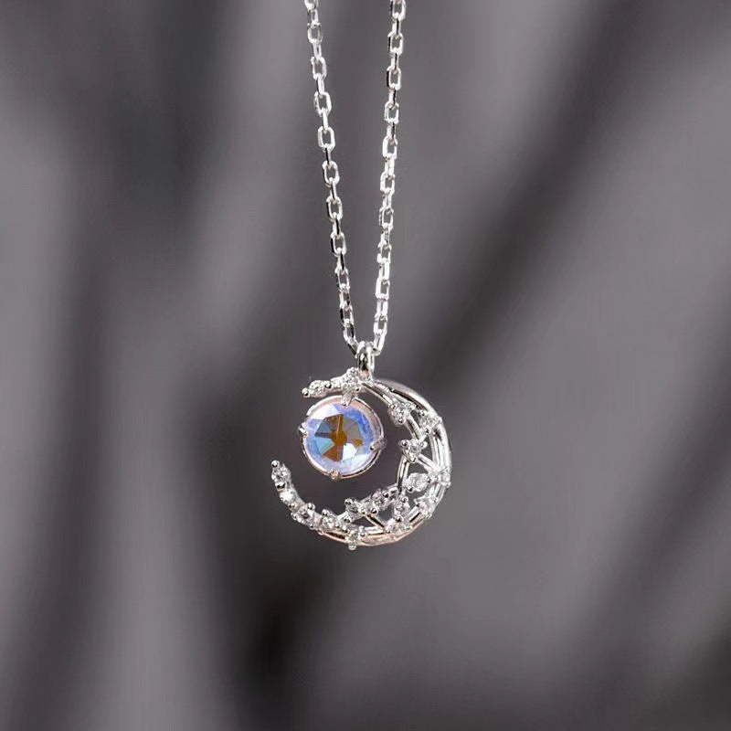 Dream Fall Star Moon Necklace Crescent Moon Diamond Inlaid Clavicle Chain