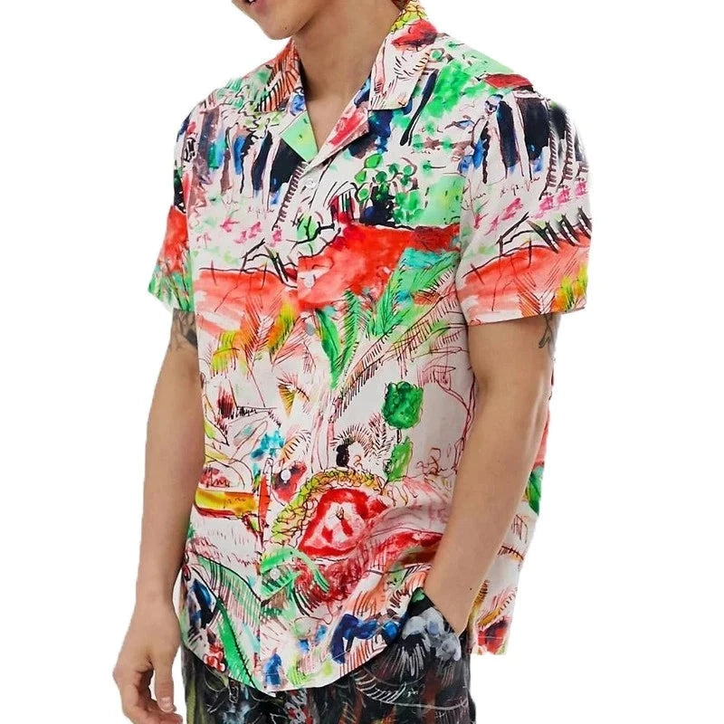 Men's Short Sleeve Printed Shirt Summer Hawaiian Beach Men's Shirt - Minihomy