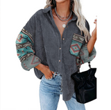 Women's Coat Lapel Loose Print Shirt