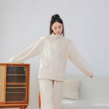 Winter Pajamas Sets Homewear With Pockets Design Thickened Coral Velvet Stand Collar Warm Pajamas