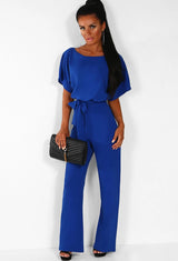 Women's Short Sleeve Lace Up Jumpsuit with Button Detail - 7 Colors