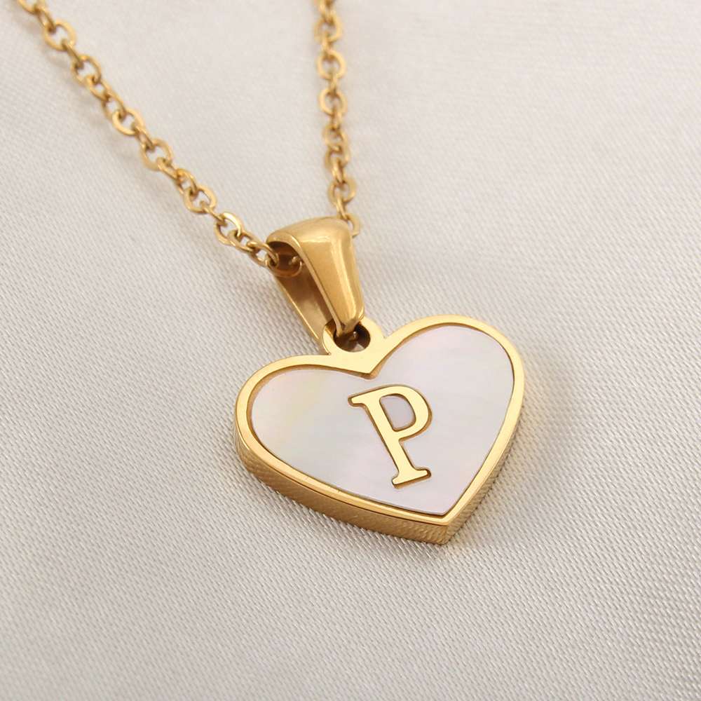 26 Letter Heart-shaped Necklace White Shell Love Clavicle Chain Necklace For Women - Minihomy