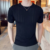 Men's Short Sleeve Hollow-out Half-sleeved Ice Silk Crew Neck T-shirt