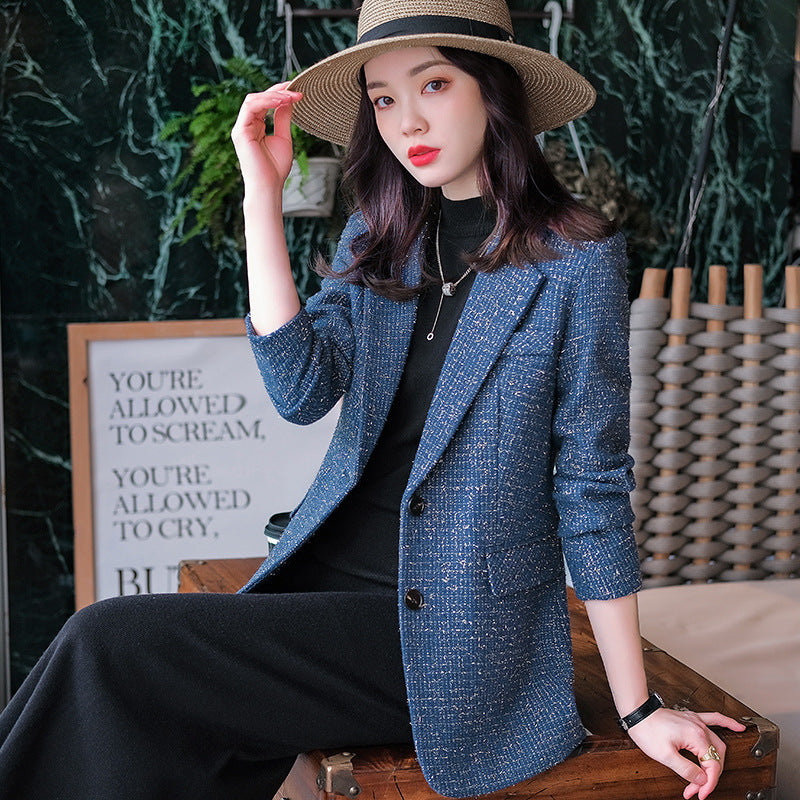 Plaid Suit Jacket Women's Woolen Top