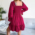 Flared Long Sleeve Dresses Women Square Neck Ruffled Swing Dress - Minihomy