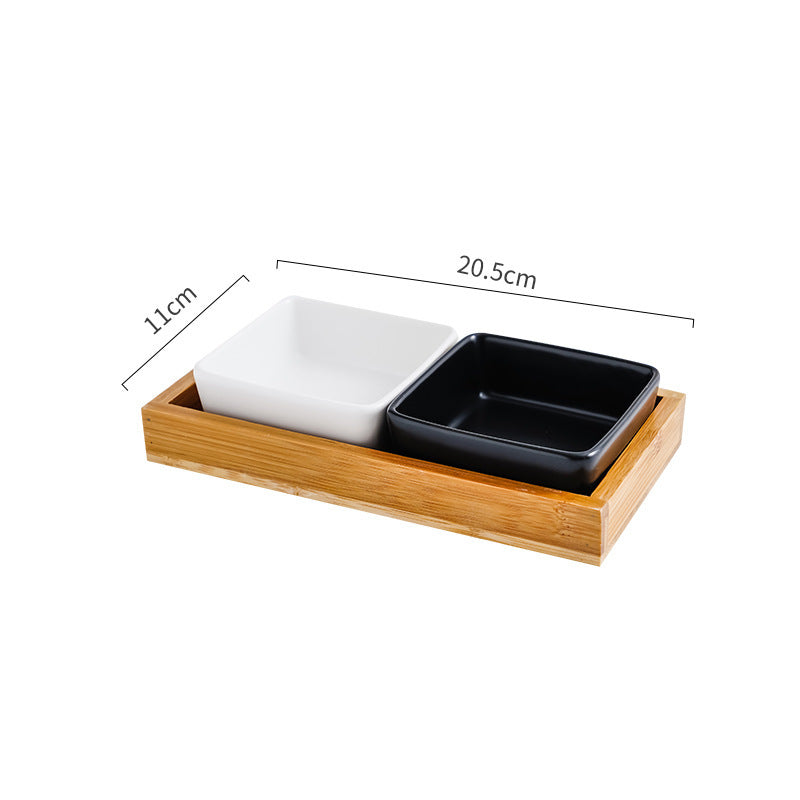 Cat Bowl Snack Plate Ceramic Wood Anti-Tip