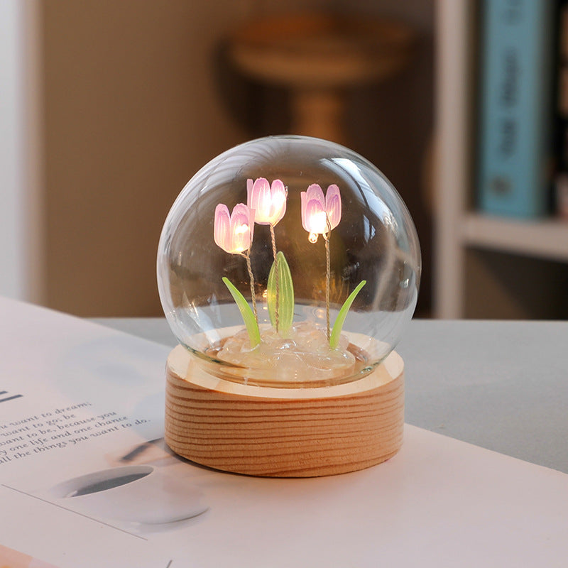 Artificial Tulip Flower Night Light - Handmade DIY LED Lamp for Bedroom Decor - Minihomy