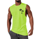 Coconut Tree Embroidery Vest - Summer Beach Tank Tops Workout Muscle Men Sports Fitness T-shirt