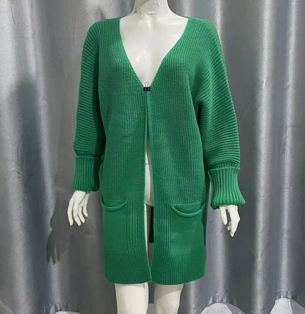 Solid Color Loose Knitted Sweater Mid-length Coat