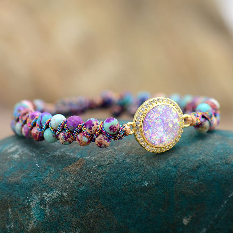 Purple Emperor Royal Stone Opal Double Layer Hand Weaving Bracelet