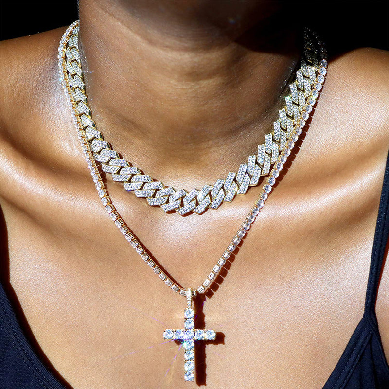 Cross 4.0mm Diamond Studded Single Row Necklace - Minihomy