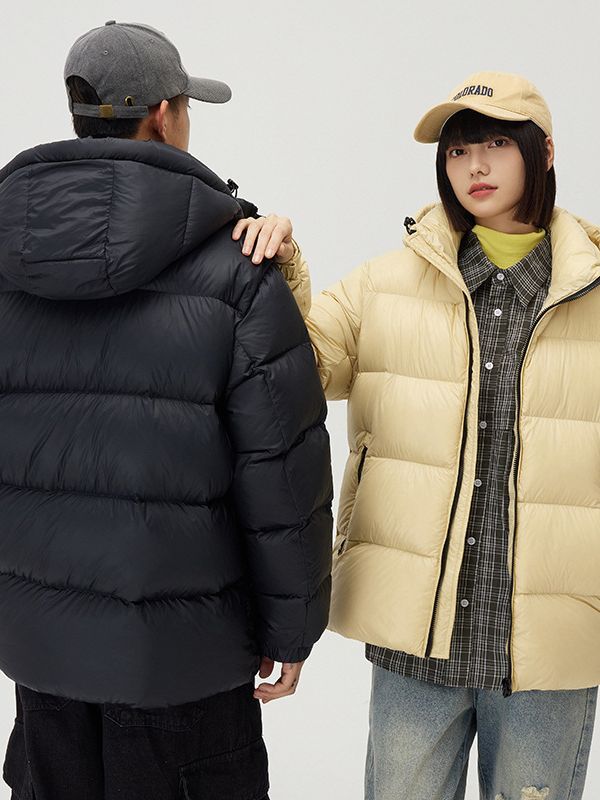 Down Jacket Thickened Couple Winter New Windproof Coat Solid Color Hooded - Minihomy