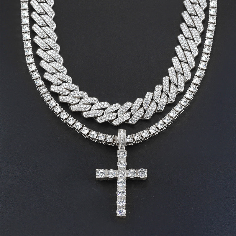 Cross 4.0mm Diamond Studded Single Row Necklace - Minihomy