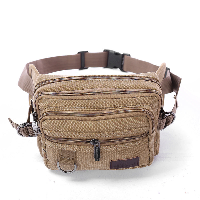 Canvas Fanny Pack With 4-Zipper Pockets Men Waist Bag