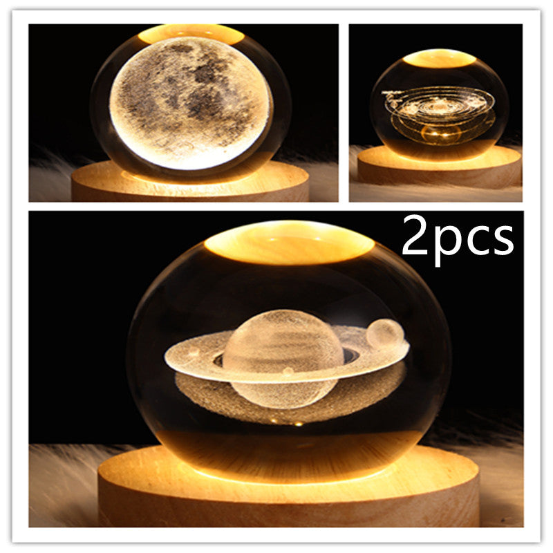 LED Night Light Galaxy Crystal Ball Table Lamp - 3D Planet Moon Lamp for Bedroom Home Decor