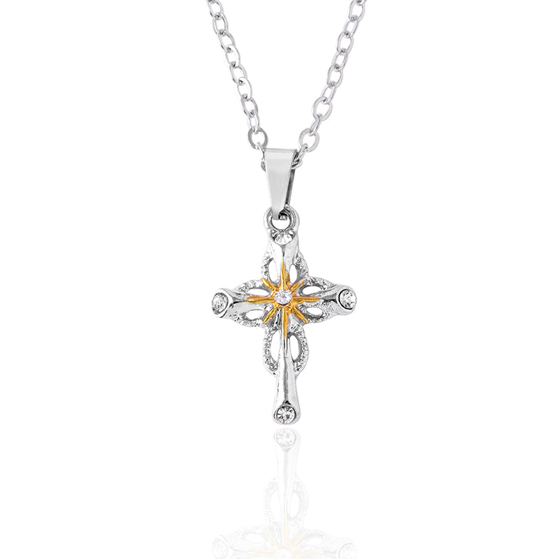 Cross Flower Pendant Necklace Catholic Faith Silver Necklace - Minihomy