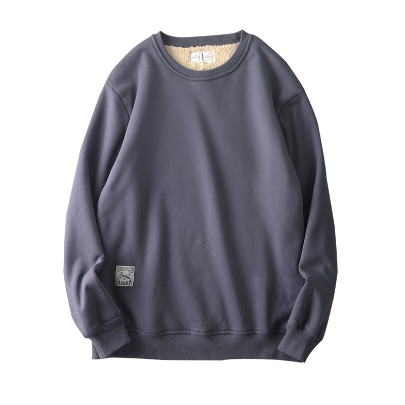 Men's Warm Fleece Sweatshirt - Solid Color Pullover Sweater