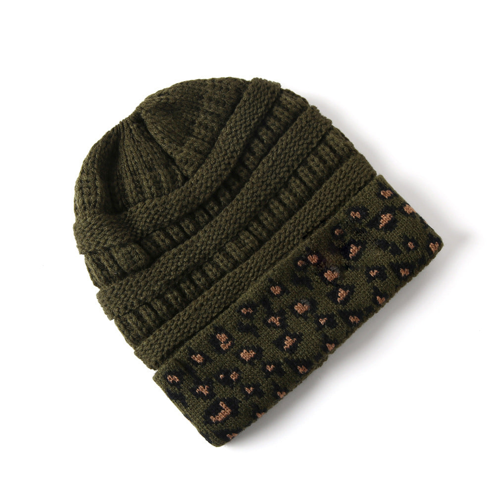 Beanie Women's Warm Leopard Print Knitted Hat Winter