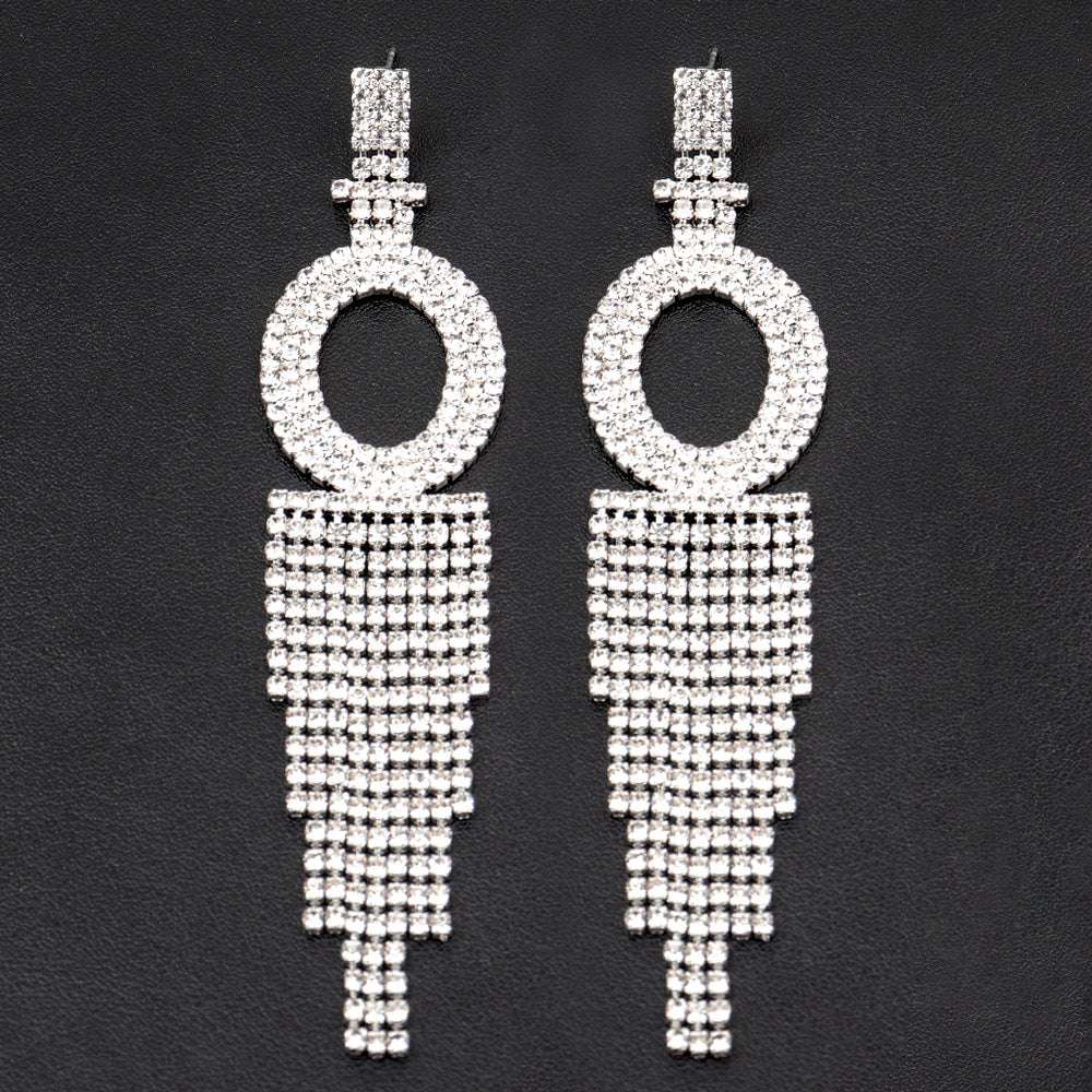 925 Silver Needle Ornaments Rhinestone Letter B Earrings Banquet Tassel Ear - Minihomy