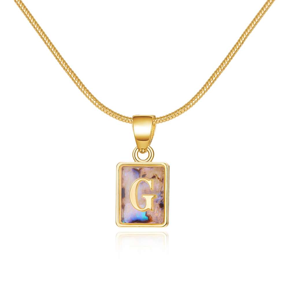 26 Letter Square Necklace Colorful Shell Luminous Pendant Chain Necklace For Women - Minihomy