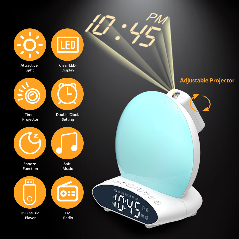 Wake-up Light Can Simulate Sunrise Sunset Time Projection Night Light Music Alarm Clock