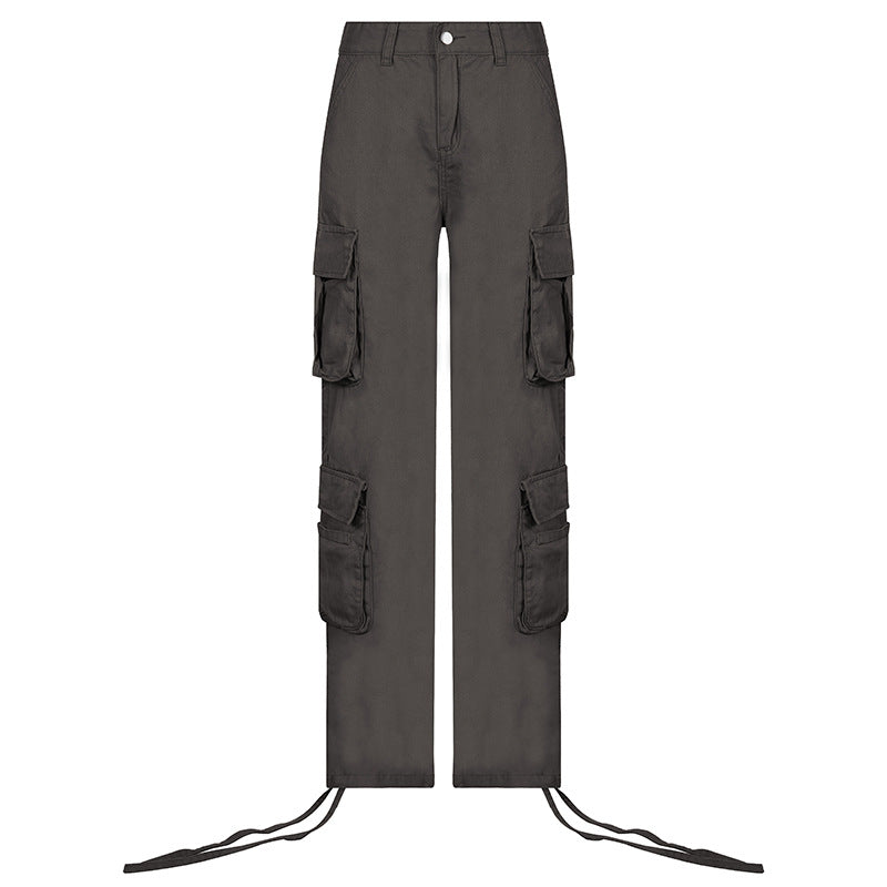 Women's Multi-Pocket Low Rise Cargo Straight Pants