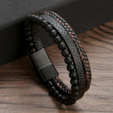 Men's Geometric Natural Stone Obsidian Magnet Bracelet