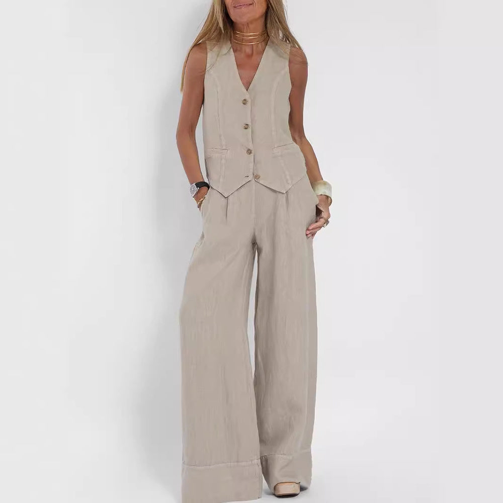 Women's Summer Vest Suit: Sleeveless Top & Loose Pants Outfit