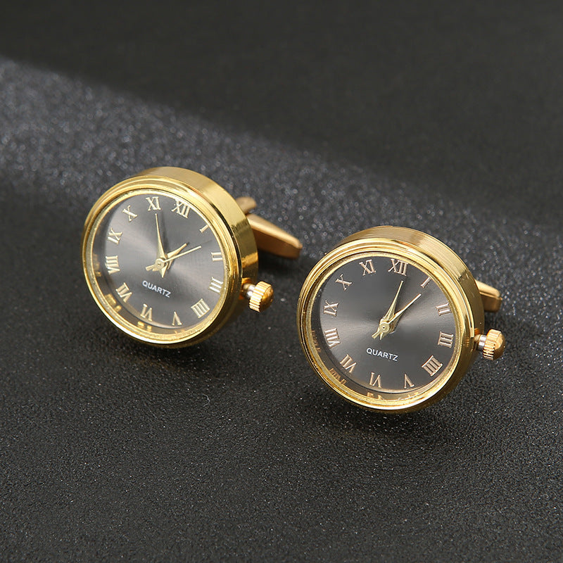 Men's Light Luxury Clock Cufflinks Fashion French Rotatable Golden Cuff - Minihomy