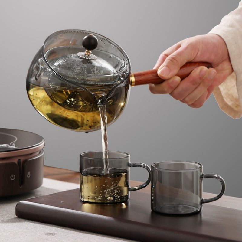 Lazy Tea Maker | Heat-Resistant Glass Teapot with Infuser & Wooden Handle - Minihomy