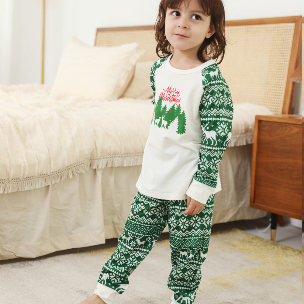 Printed Round Neck Color Matching Parent-child Christmas Family Set