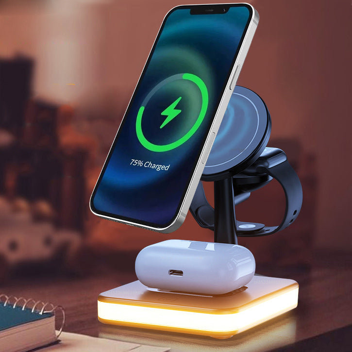 3-in-1 Magnetic Wireless Charger with Night Light & Phone Holder