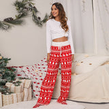 Women Casual Drawstring Trousers With Christmas Snowflake Tree Elk Print