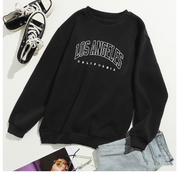 Letter Print Crew Neck Pullover Sweatshirt - Minihomy