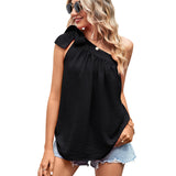 Cross-border Women's Clothing Shoulder Lace-up Bow Top One-shoulder Vest