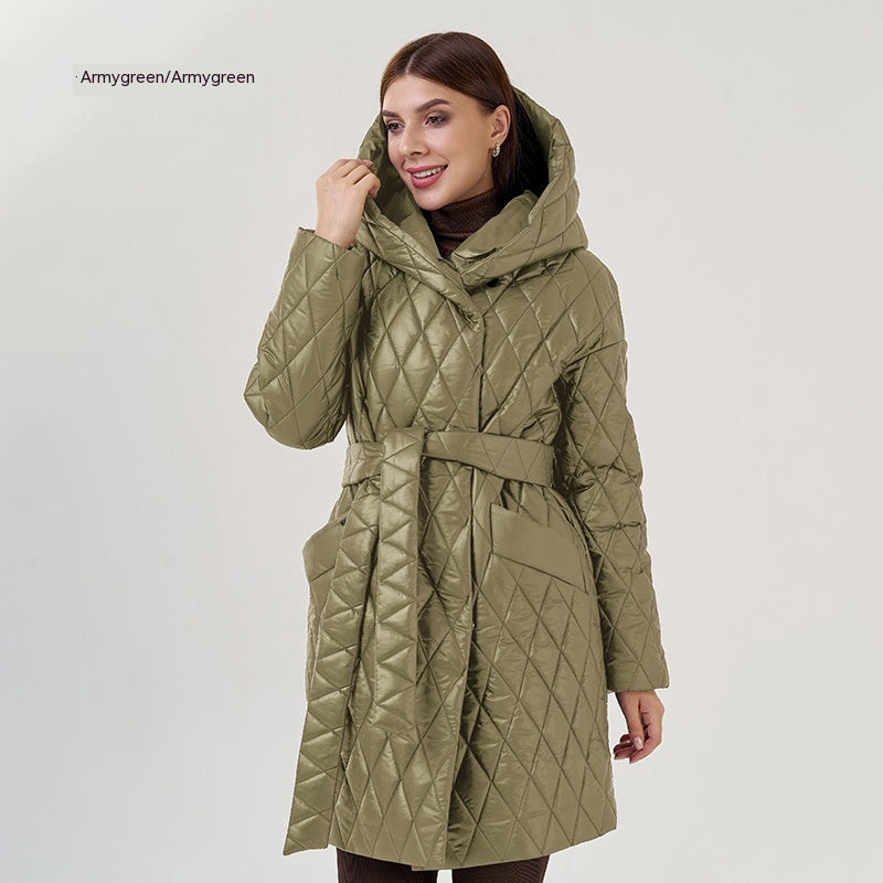 Women's Cotton-padded Jacket Slim-fit Lace Up Lapel Long-sleeved Coat