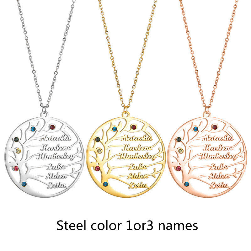 Personalized Stainless Steel Golden Tree of Life Custom Name Necklace - Minihomy