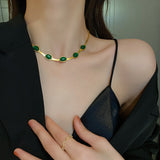 Boho Fashion Jewelry Green Stone Crystal Snake Chain Multilayer Necklace for Women - Minihomy