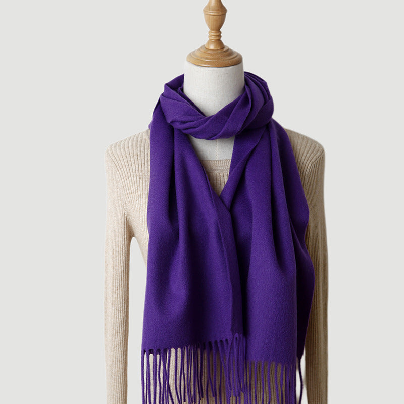 Solid Color Autumn And Winter Tassel Pure Cashmere Scarf For Women