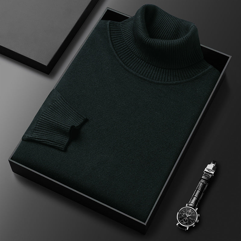 Slim-fit Solid Color Turtleneck Pullover Sweater