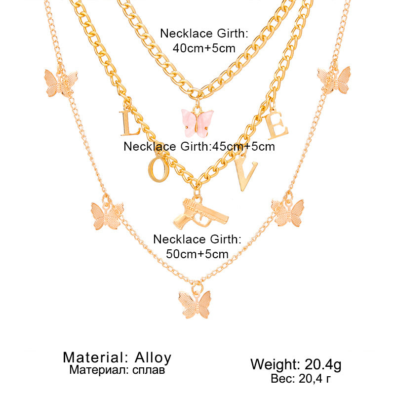 Chain Butterfly Necklace Women Multilayer Pendant Necklace Set Women - Minihomy