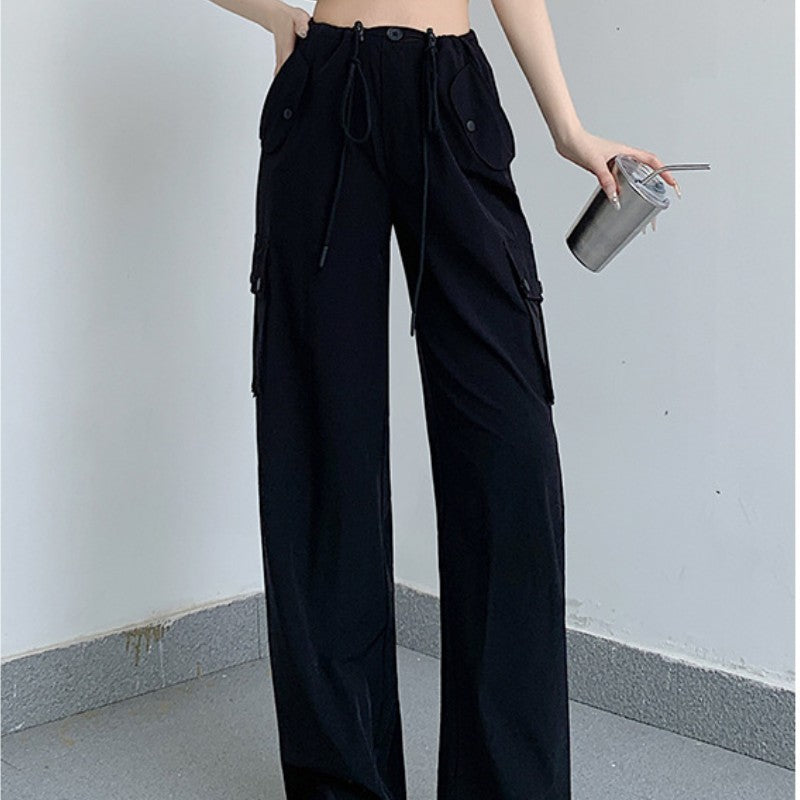 Women's Wide-Leg Quick-Drying Loose Straight Pocket Ankle-Banded Casual Pants