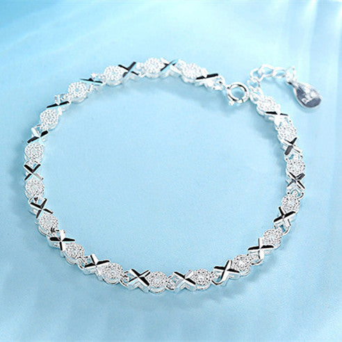 S925 Silver Female Creative Heart-to-heart Printed XO Bracelet