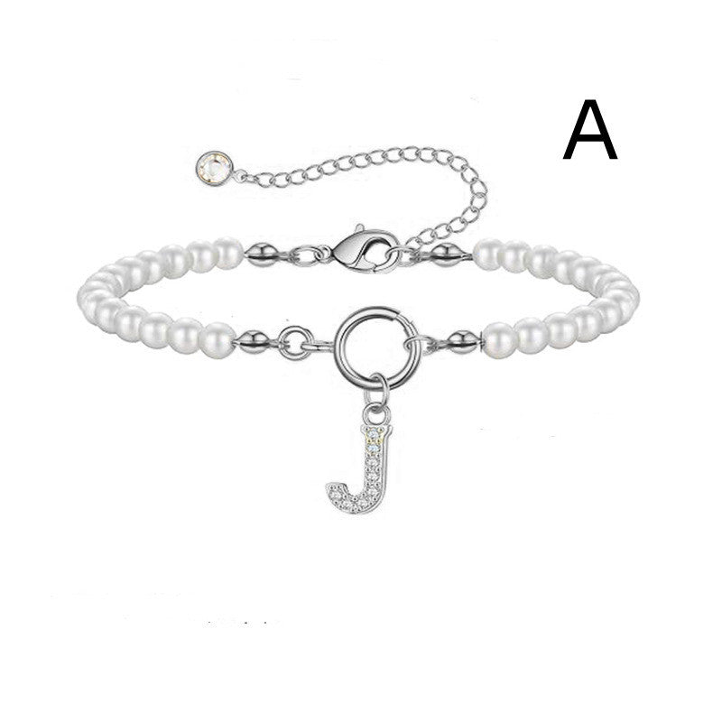 Personalized Initial Bracelet with Pearl Charm - A-Z Letter Toggle Clasp Jewelry Gift for Women