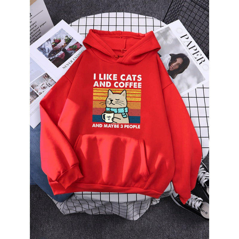 I Like Cats And Coffee Printed Women Hoody - Minihomy